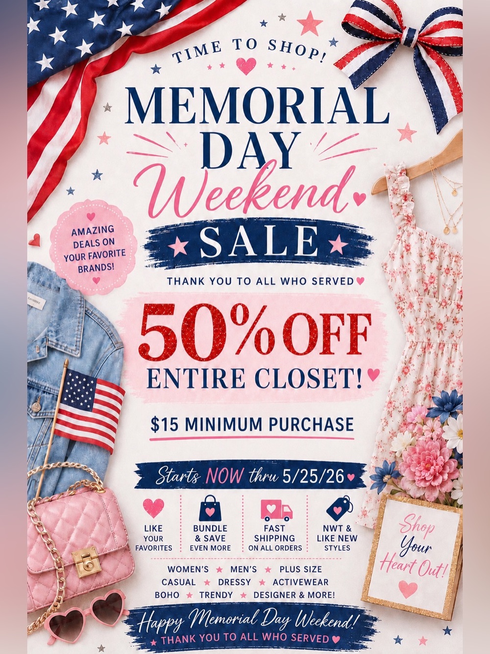🇺🇸 50% off ENTIRE CLOSET - NOW thru 5/25/26